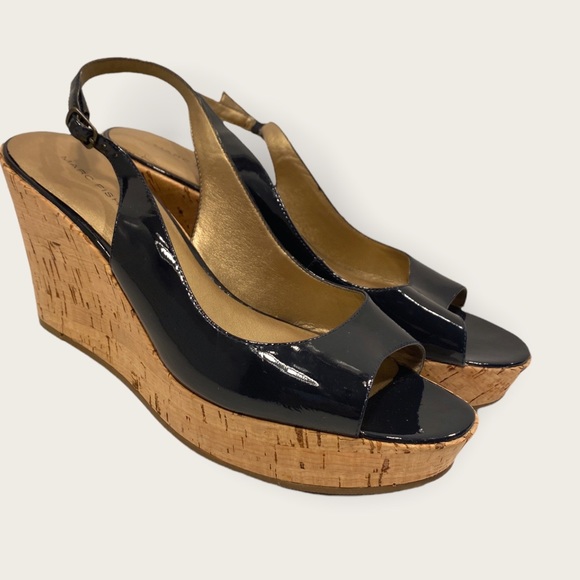 Marc Fisher Shoes - Marc Fisher Osteria navy patent peep toe wedge 8.5